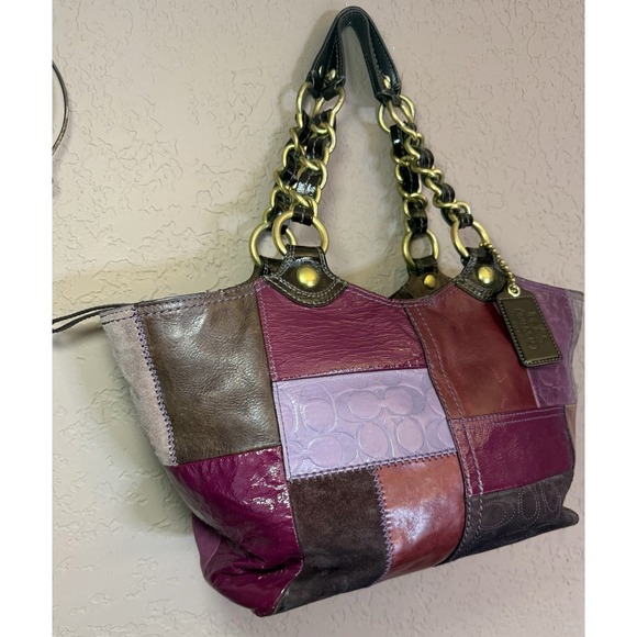 Coach Bleeker Patchwork Tote Leather Multi Brass Shoulder Bag Boho Retro Suede - Picture 12 of 12